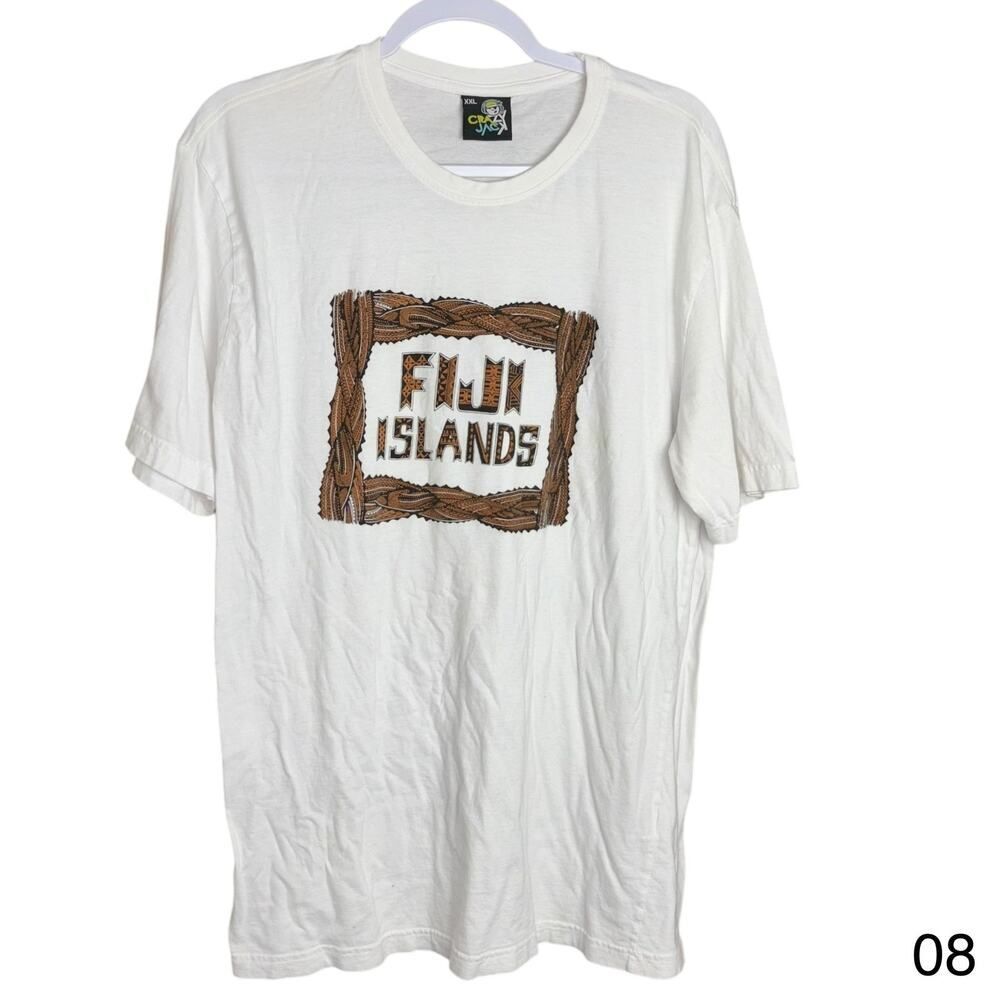 crazy jack mens xxl fiji islands white crew neck short sleeve t-shirt